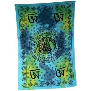 KUNST UND MAGIE Wandteppich Bunte Tagesdecke Wandbehang Tuch Buddha Mandala ca. 200 x 135 cm blau