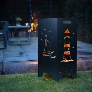 FEUERTONNEN BERTLING® Feuertonne Mit Maritim Motiv | Stabiles Stecksystem Mit Tragegriffen | Robust & Aus Hochwertigem Stahl | Für Eine Knisternde Gemütlichkeit In Deinem Garten (78cm Segelboot)