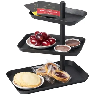 Yamazaki Tower 3-stöckige Etagere mit drehbaren Ablagen, schwarz Stahl, 360° drehbar, Individuelle Präsentation, für Dessrts / Schmuck, 15,7 x 24,7 x 25,7 cm, Japanisches Design