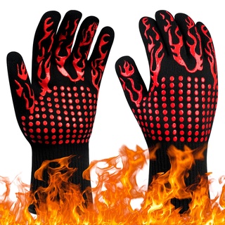 Flintronic Grillhandschuhe Hitzebeständig mit 800°C, Feuerfeste Handschuhe, Backhandschuhe, Kochhandschuhe, Ofenhandschuhe, für Backen, Küche & Grillen - Rot Das Neue