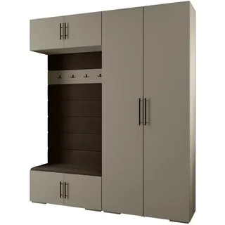 Abiks Möbel Garderoben-Set, Kaschmir, Braun, Schwarz, Holz, Nachbildung, 2-Sitzer, 10 Fächer, 200x236.7x47 cm, Garderobe, Garderoben-Sets & Serien, Garderoben-Sets