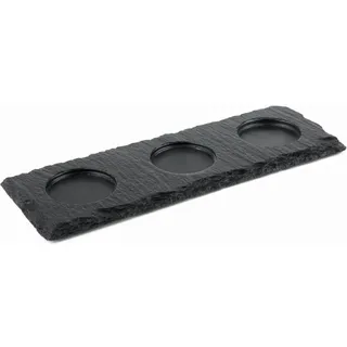 APS 987 Schiefer Tablett mit 3 Löchern (Ø 6 cm) und rutschfesten Füßen, 28 x 10 x 0,6 / 0,9 cm