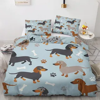 GEDAEUBA Dackel Bettwäsche 135x200 - Hunde Bettbezug 135 x 200 2er Set, Wendebettwäsche und Kissenbezug 80x80, Weiche & Angenehme & Atmungsaktive Mikrofaser Bettwäsche-Sets mit Reißverschluss