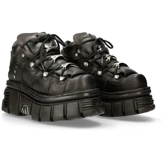 New Rock M.106-C45 Unisex Stiefel aus Schwarzem Echtleder METALLIC, Absatz 8 cm, Plateau 6 cm, Gothic Punk Rock Stil mit Schnürung und Metall-Details, PU Ultra Robuste Sohle 42 - 42 EU