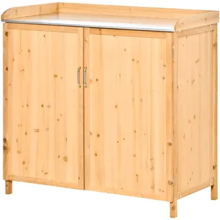 Outsunny 2-in-1 Gartenpflanztisch Mit Schrank Und Ablage – Gestell Aus Verzinktem Stahl Und Vorgeölte Zedernholzplatte