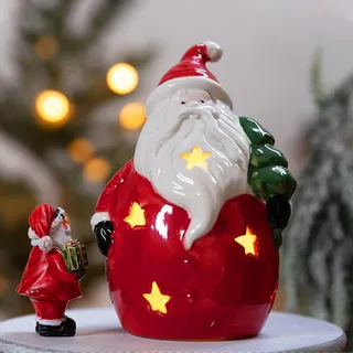 ACAREY Weihnachtsdeko aus Keramik mit LED Mini Weihnachtsbaum Weihnachtsmann Schneemann Weihnachten Deko lichter Für Weihnachten Theme Fenster Schlafzimmer Tischdekoration Innen (Weihnachtsmann)