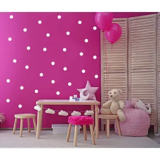 PUNKTE SET 70er Wandtattoo Polka Dots Tupfen Baby Wandsticker Vinyl DIY Wandaufkleber (Weiss)