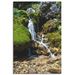 Wandbild ARTLAND "Kleiner Wasserfall in den Bergen" Bilder Gr. B/H: 60 cm x 90 cm, Leinwandbild Gewässer Hochformat, 1 St., grün Kunstdrucke