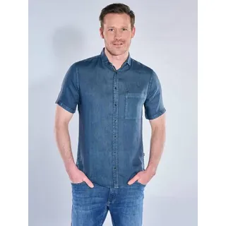 engbers Herren Kurzarm-Hemd aus Leinen Blau regular uni Haifisch - 6XL