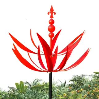 Metall Windrad - Windrad Für Draußen - Windrad Für Garten Wetterfest Gartenstecker Gartendeko Wetterfest Und Standfest Aus Metall | Höhe 90cm Blumenstecker Kinetische Skulptur Für Hof Und Garten