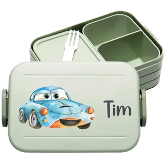 4youDesign | Personalisierte Kinder Brotdose Midi Grün mit Namen - Lunchbox Rennauto Motiv für Kindergarten & Schule - Brotzeitdose Mädchen Junge