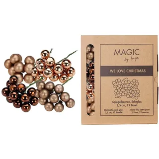 Inges Magic & Goodz 144 Glaskugeln am Draht 2,5cm Weihnachtskugeln Spiegelbeeren zum Basteln beige