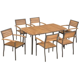 Für 6 Personen,7-tlg. Garten-Essgruppe mit 1 GartenTisch und 6 Stühle - Gartenmöbel-Set - HOMMIE Akazie Massivholz und Stahl(vom Hersteller)9459