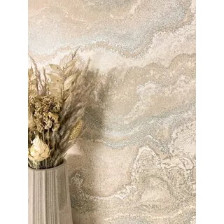 Newroom Vliestapete Dione Beige Tapete Marmortapete Marmor,Metallic,Struktur, Beige Tapete Modern Marmor - Marmortapete Marmoroptik Creme Silber 3D Optik Glamour Metallic Struktur für Schlafzimmer Wohnzimmer Küche, Marmoroptik beige