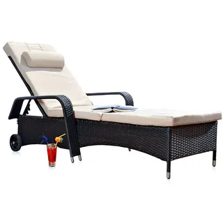 Rattan Loungeliege verstellbar Sonnenliege Polyrattan Lounge Gartenliege Schwarz