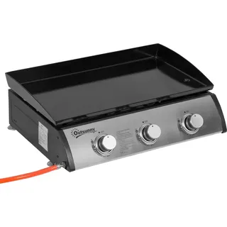 Outsunny Gasgrill 10000BTU/2,5 KW Gas-Grill inkl 3 Edelstahl-Brenner Druckminderer, Gasschlauch, BBQ Gartengrill für Balkon, Camping-Grill 63 x 48