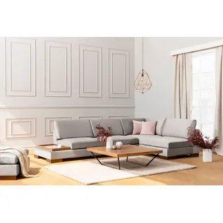 Hanah Home, Ecksofa in Hellgrau (313 x 193 cm), Buchenholzrahmen, 100% Polyester, 2 Kissen, 28 DNS Schaumstoff, 13 cm Schaumhöhe, skandinavisches ... - Hellgrau