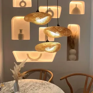 YUPIN Handgefertigter Bambus Kronleuchter Handgefertigter Rattan Lampenschirm Höhenverstellbar Geeignet Für Flur Schlafzimmer Wohnzimmer Esszimmer