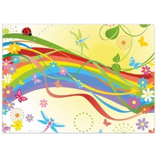 Teppich Regenbogen im Sommer - Bienchen und Blümchen, Wallario, rechteckig, rutschfest 50 cm x 70 cm