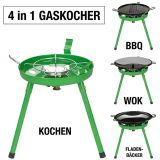 Mianova Campingkocher 4in1 Set BBQ Grill Wok inkl. 4 x 500 g Gas