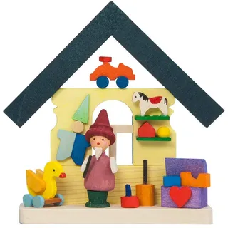 Graupner Holzminiaturen® | Christbaumschmuck Haus Zwerg mit Spielzeug aus Holz | Original Erzgebirgische Holzkunst® | Hochwertige Handarbeit | Weihnachtsdeko für Kinder