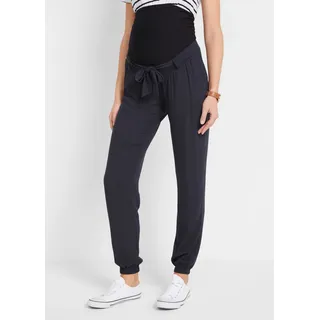 Umstandshose BONPRIX, Damen, Gr. 38, N-Gr, grau (schwarz), Obermaterial: 100% Viskose. Einsatz: 95% Baumwolle, 5% Elasthan, loose fit, Hosen, aus Viskose Crêpe, elastischer Bund mit Bindeband, lockere Passform