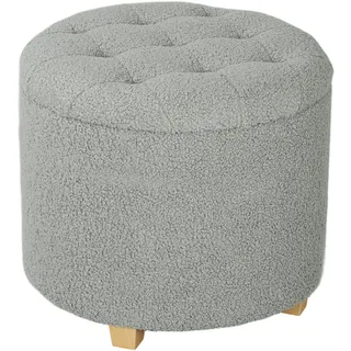 HOMCOM 45cm Runder Aufbewahrungshocker, Teddy Fleece Hocker mit abnehmbarem Deckel und Holzbeinen, getufteter Hocker für Wohnzimmer, Schlafzimmer, Flur, grau