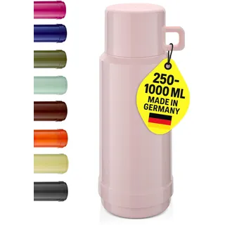 ROTPUNKT Isolierflasche 1 Liter mit integriertem Becher - Hochwertige Isolierkanne Made in Germany I Bis zu 24 h heiß & 36 h kalt (Jesper 60, Flamingo)