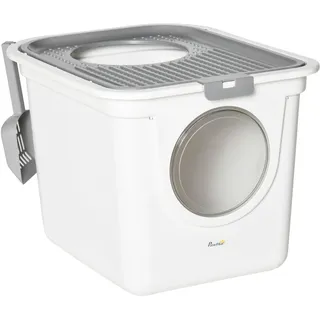 PawHut Katzentoilette mit Deckel 44 x 55 x 39 cm Grau/Weiß