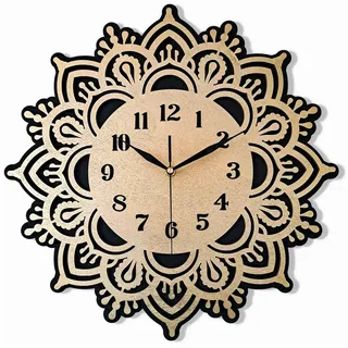 ORNAMENTI Wanduhr Grosse, modern, holz, hingucker Wanduhr, Mandala, Yoga, Blumen (ohne Ticken, Wanddeko, Holzdeko, 3 Größen 40, 50, 60 cm) goldfarben 60 cm
