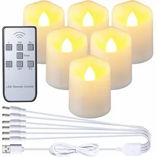 Set Mit 6 Wiederaufladbaren Led-kerzen – Flammenlose, Flackernde Kerzen Mit Fernbedienung Und Usb-ladekabel – Ideal Für Halloween, Heimdekoration, Tischdekoration Und Partys.