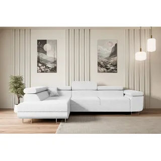 altdecor Ecksofa mit Schlaffunktion und Bettkasten 272x202 cm Weiß Bouclé