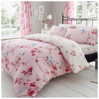 GC GAVENO CAVAILIA Bettwäsche-Set für Einzelbett, Blumen-Bettwäsche und Leinen, Bettbezug mit Kissenbezug, Rosa (135 x 200cm)