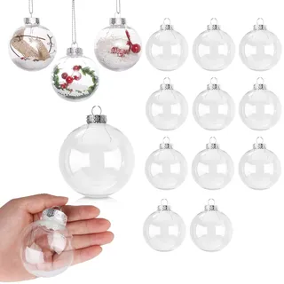 Durchsichtige Christbaumkugeln,Durchsichtige Christbaumkugeln,Klar Weihnachtskugeln,Befüllbare Weihnachtskugeln, Für Befüllen und Dekorieren Christbaumschmuck,12 pcs