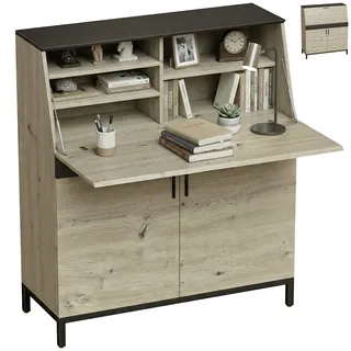 Industrieller Sekretär-schreibtisch Mit Regalen Und Metallrahmen 100 Cm Naturholz Und Schwarz