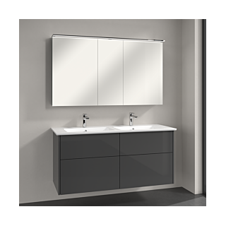 Villeroy & Boch Finero Badmöbel Set 130 cm, Glossy Grey Waschtisch mit Waschtischunterschrank und Spiegelschrank