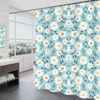 GONOVE Duschvorhang 200x 200cm Lang Waschbar Polyester Stoff Duschvorhang Schnell Trocknend und Wasserabweisend Daisy Badewanne Duschvorhänge mit Haken, Gewicht Saum