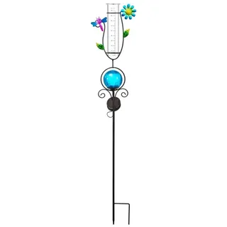 BONETTI LED Solarleuchte Solar Gartenstecker mit Solarleuchte und Regenmesser, Solarleuchte mit Regensäule blau