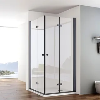 IMPTS Duschkabine Schwarz Eckeinstieg 70x70cm Falttür Doppel Drehfalttür Rahmenlos Faltdusche 180o Duschabtrennung Faltbar 6mm ESG Sicherheitsglas Höhe 185cm, OHNE Duschwanne