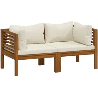 2-Sitzer-Gartensofa mit Creme Kissen Massivholz Akazie - Creme/Bunt