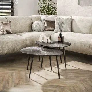 Couchtisch 2er-Set Taroya aus Metall und MDF, modern dreieckig, Braunbronze, minimalistisches Design