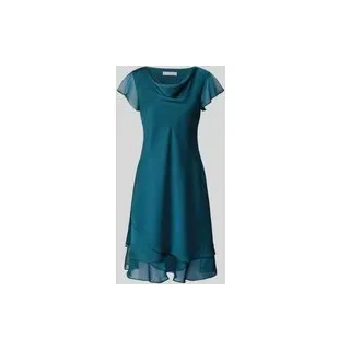 Knielanges Cocktailkleid mit Wasserfall-Ausschnitt, Petrol Melange, 48