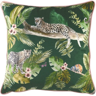 Evans Lichfield Kissen Dschungel Leopardenmuster, Polyester, gefüllt, Grün, 43 x 43 cm