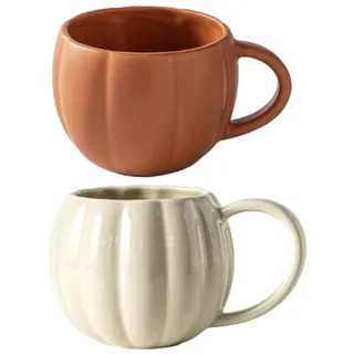 Kürbis Tasse, Keramik Pumpkin Mug, 450ml Halloween Kürbis Tasse, Niedliche Pumpkin Kaffeetasse Herbst T-asse Große PumpkinTasse für Thanksgiving Weihnachten, Herbsternte Geschenk (2 Stück)
