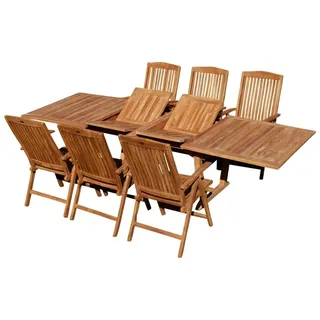 ALEOS. TEAK Gartengarnitur Gartenset Set Tobago Ausziehtisch 200-250-300cm x 100cm mit 6x Hochlehner Sessel Stühle