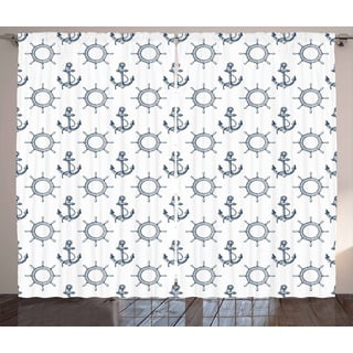 Gardine Schlafzimmer Kräuselband Vorhang mit Schlaufen und Haken, Abakuhaus, Anker Retro maritimes Design blau|weiß 280 cm x 225 cm