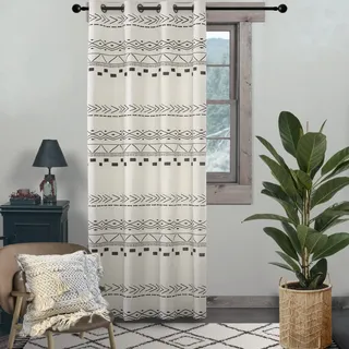XTMYI Landhaus-Vorhänge für Wohnzimmer, neutraler Landhaus-Stil, halbverdunkelnd, Boho-Vorhänge für Schlafzimmer, cremefarben und schwarz, 213 cm lang