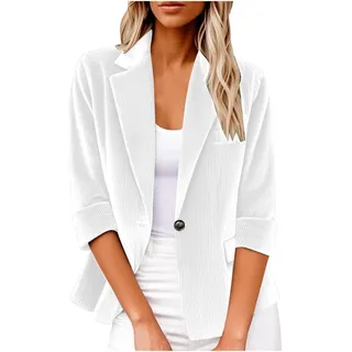 Jersey Blazer Damen 3/4 Ärmel Blazerjacke Wärmen Übergangsjacke Lässiges Slim Fit Trachtenblazer Knöpfe Kurz Jackett Büro Trenchcoat Solide Revers Sweatblazer Tailliert Cordjacke - L