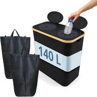 Relaxdays Pfandflaschen-Sammelbehälter 140 l Schwarz