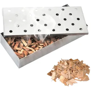 Räucherbox Edelstahl, Stabile Räucherbox, Bbq-Räucherbox, Top Meat BBQ Smoker Box für Holzspäne, Smokerbox aus Edelstahl zum Grillen, Gas-Grillzubehör oder Holzkohlegrill, Silber